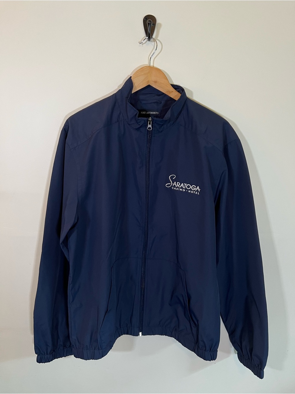 Port Authority Saratoga Casino Hotel Mens M Navy Windbreaker Jacket Embroidered